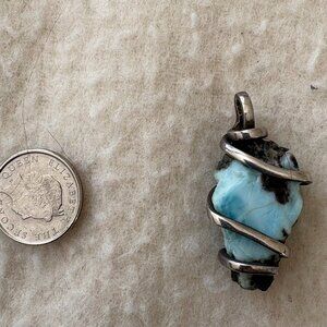 Raw Larimar and Sterling Silver Pendant 1"